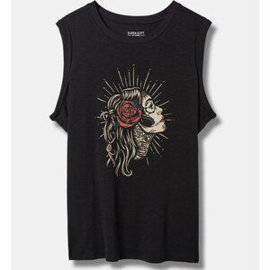 NEW Torrid 3 Muerte Classic Fit Super Soft Crew Neck Tank Black 3X 22 24